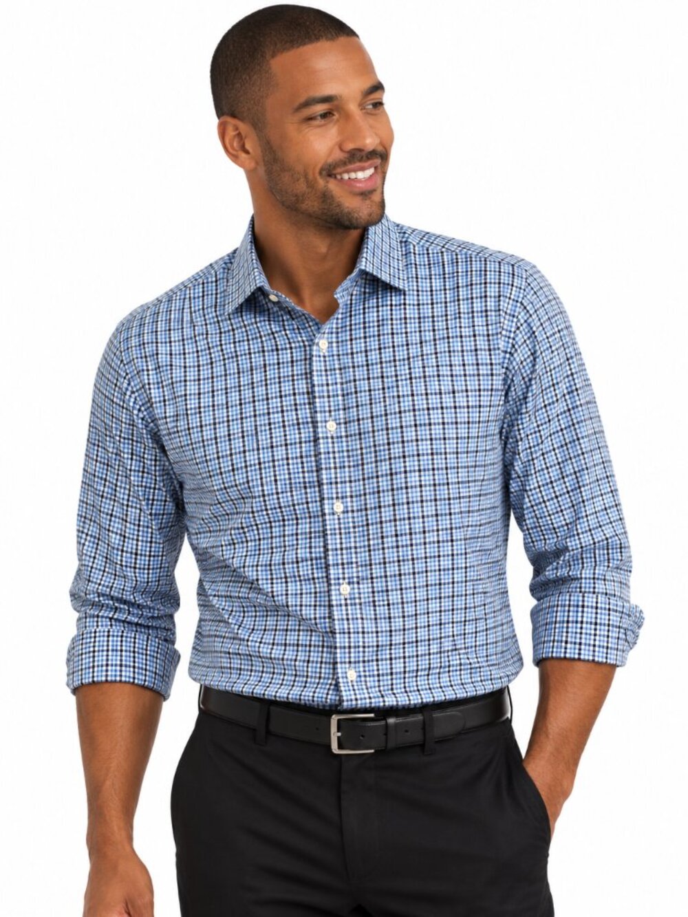 Piattelli for Barneys New York Blue Micro Check Dress Shirt Size XL